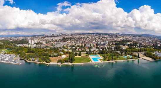 Aerial view of Ouchy waterfront in Lausanne, Switzerland