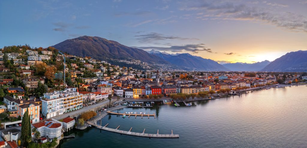 Ascona, Switzerland townscape on the shores of Lake Maggiore