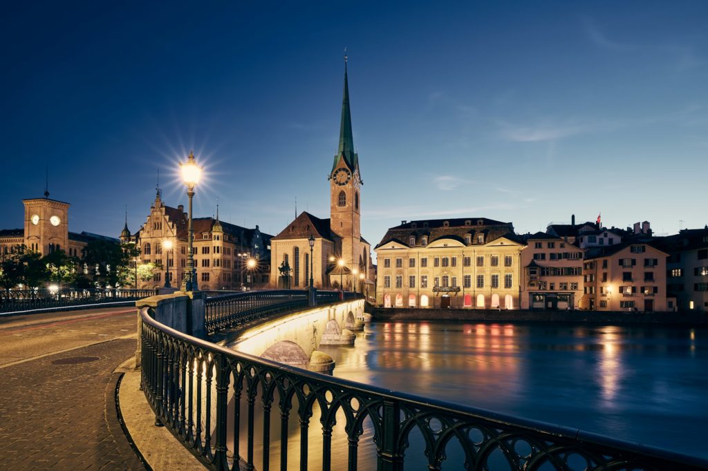 Zurich cityscape at twilight